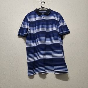 Arnold Palmer Men’s Large Blue Striped Polo Shirt Golf Casual Short Sleeve